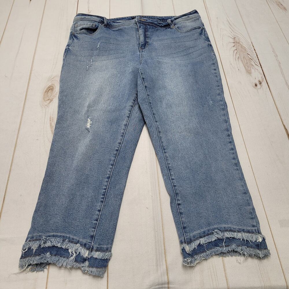 John Mark crop straight leg jeans fringe hem 20W